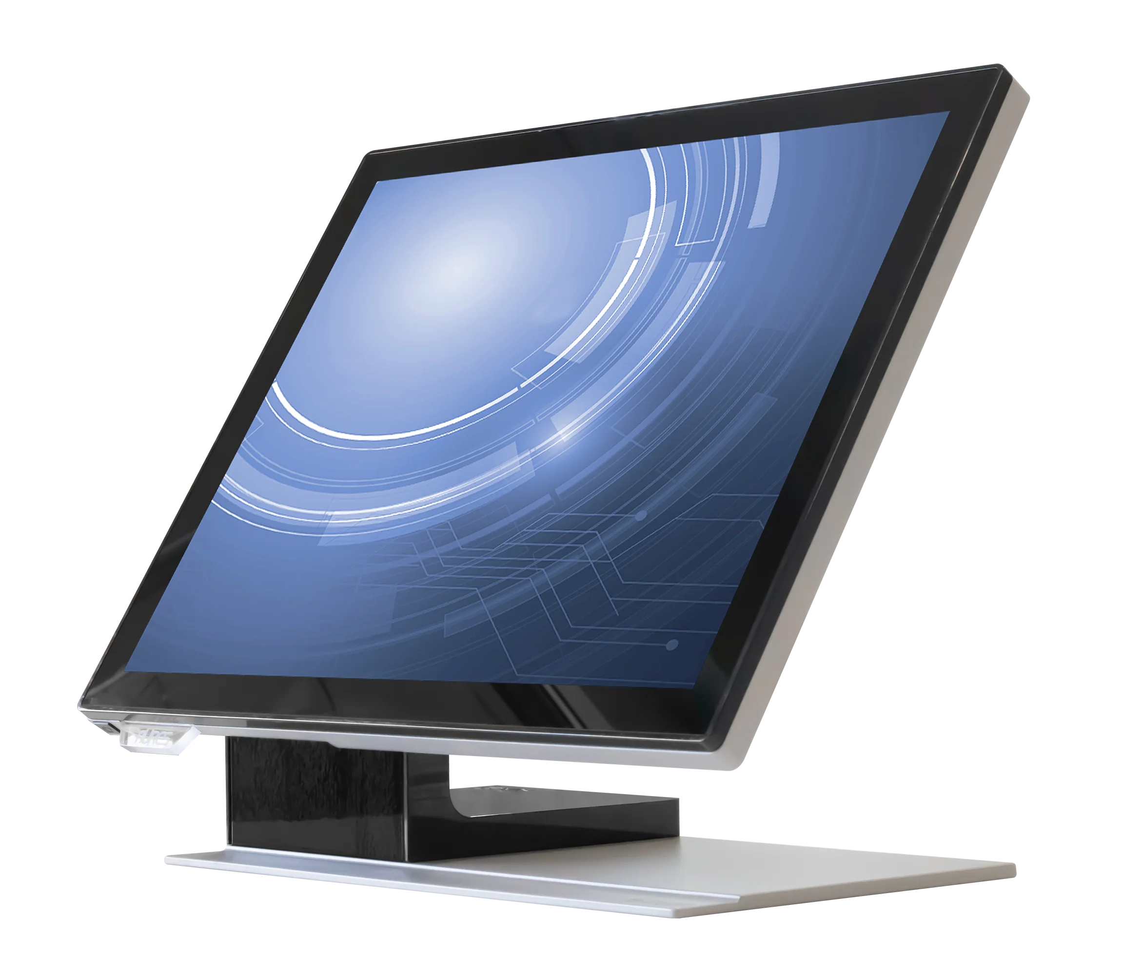 Moderner Informationskiosk mit großem Touchscreen-Display, der digitales Design und Technologie präsentiert. Ideal für Orientierung, Einzelhandel und interaktive Erlebnisse.