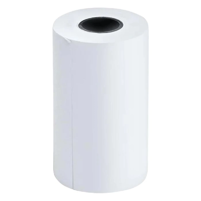 Bild einer frischen Rolle Thermodruckerpapier. Ideal für Kassensysteme, Quittungsdruck und andere Thermodruckanwendungen, seine glatte Oberfläche sorgt für klaren Text.